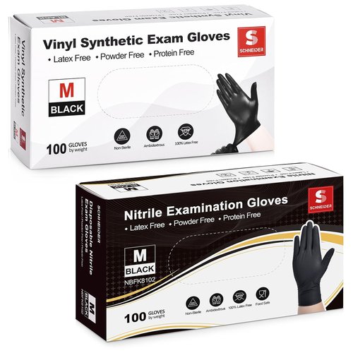 Black Vinyl Exam Gloves - 4 Mil Thickness | Nitrile Exam Gloves - 5 Mil, 100-Count (Medium)