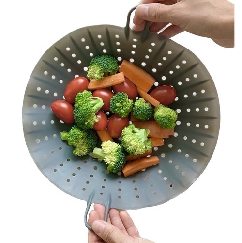 Korean Made Silicone Steamer Basket 10' Size, Silicone Steamer Insert for Pot Flexible Design (Gray) Stocking Stuffer