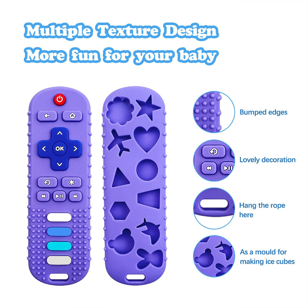 ROBBEAR Baby Teething Toys - Food Grade Silicone Teether in TV Remote Shape | BPA Free, Purple & Khaki