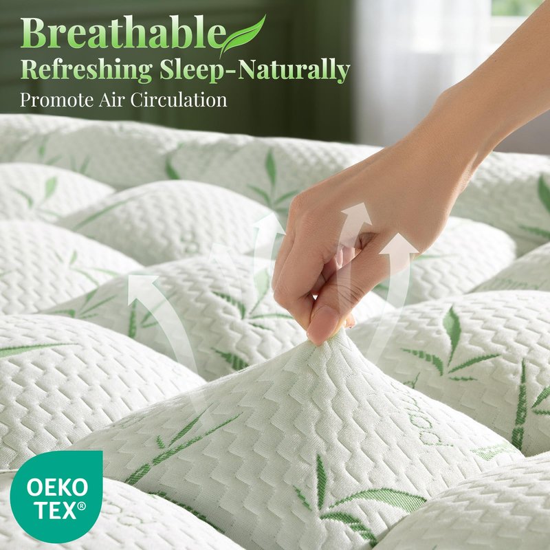 LIANLAM Mattress Topper Viscose Made from Bamboo Pillow Top Mattress Topper,1200 GSM Cooling Mattress Pad,2In Extra Thick Pillow Top for Back Pain with 6"-18" Deep Pocket(39"x81")
