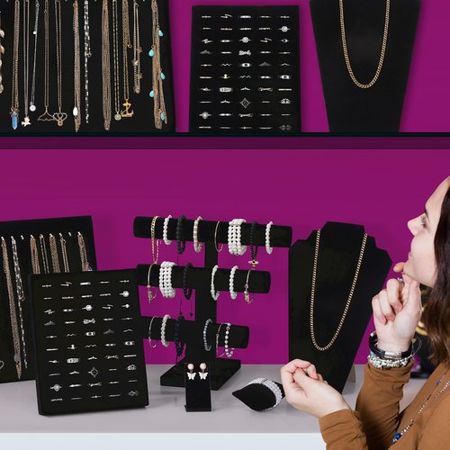 Fingertip WD 20 Pcs Black Velvet Jewelry Display Sets, Necklace Bracelet Holder Jewelry Bust Holder Stand Ring Display Stand for Selling Craft Showcase Organizer