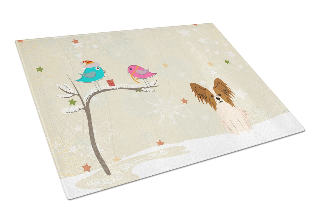 Caroline's Treasures BB2550LCB Christmas Presents between Friends Papillon Glass Cutting Board Large Decorative Tempered Glass Kitchen Cutting and Serving Board Large Size Chopping Board