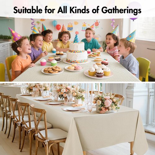 MIULEE Natural Beige Linen Cotton Table Cloth Rectangle Tablecloth Spring Waterproof Spillproof Cross-Star Textured Table Cltoth Decorative Farmhouse Style for Dining Party Weddings 60x144 Inch