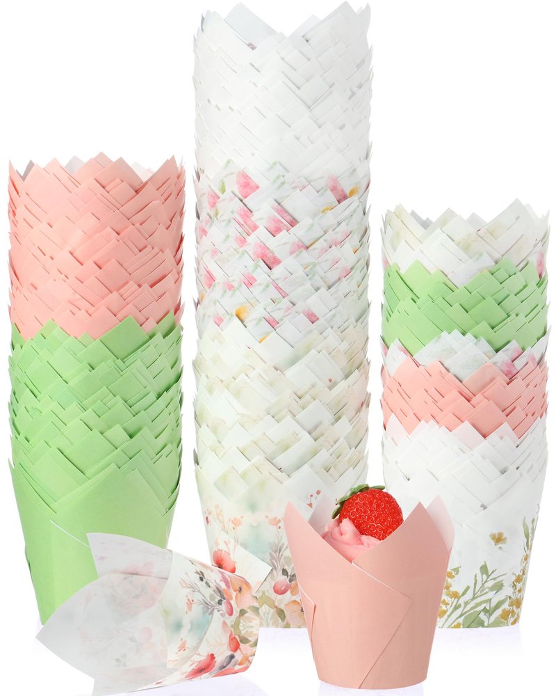Havawish 500 Counts Wildflower Tulip Cupcake Liners Witch Birthday Party Muffin Cupcake Baking Liners Wildflower Grease Proof Cake Liner Holders for Witch Wedding Birthday Party