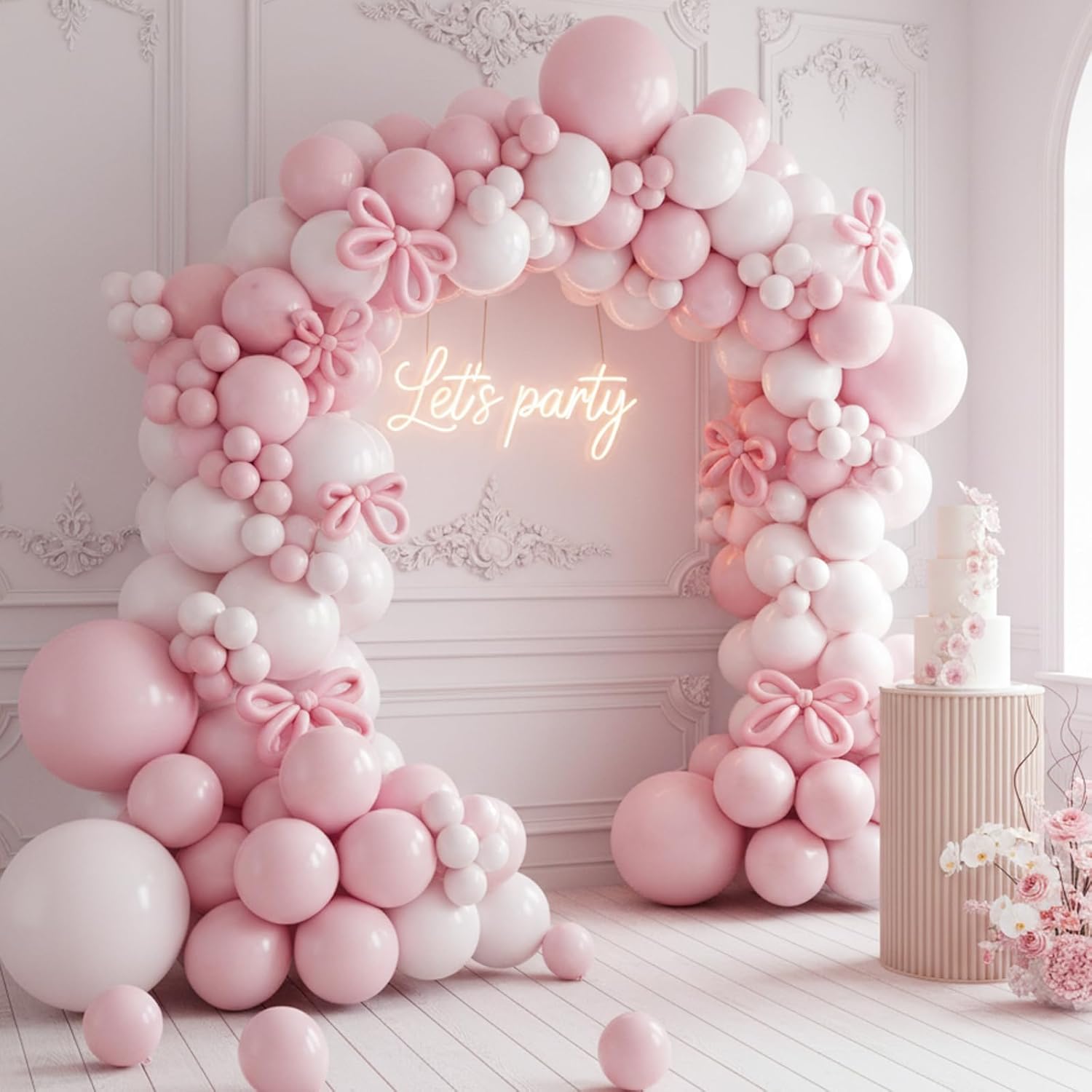 RUBFAC Latex Balloon Garland Kit - 129-Piece White & Pink Balloons for Birthday, Wedding, Baby Shower | 5-12 Inch Sizes