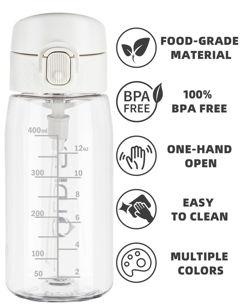 OLDLEY Kids Water Bottles with Straw 420ml/14oz BPA Free Tritan Water Bottle with Handle Leakproof School Sports Drinking Bottle for Toddler Boys Girls,Transparent