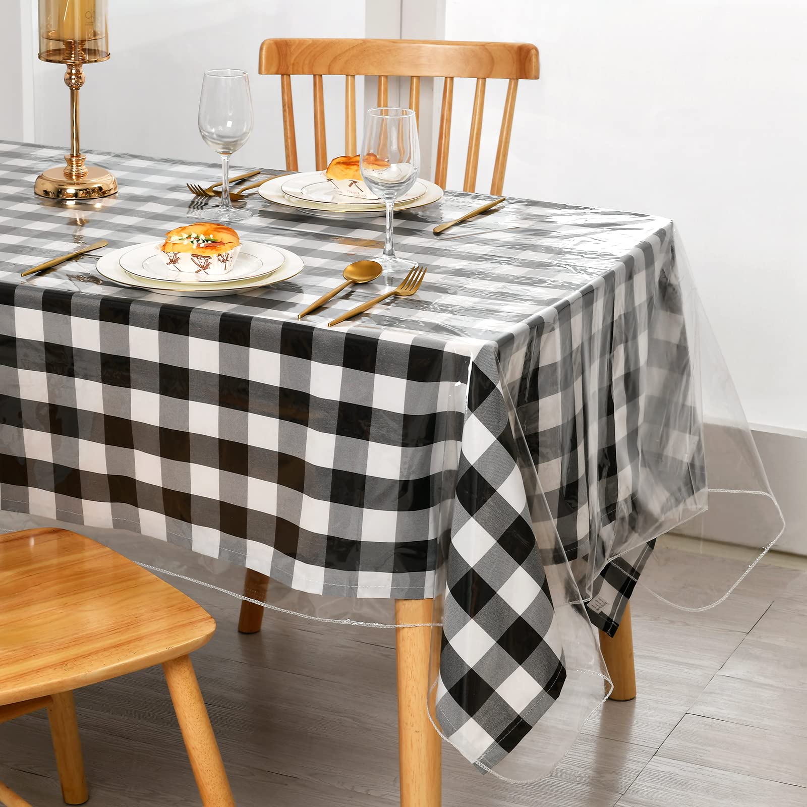 XWZO Clear Plastic Tablecloth Rectangle - 100% Waterproof Oilproof Stain Resistant Wipeable Vinyl Table Cloth, Transparent Cover Protector for Dining, Parties, 52 x 70 Inch