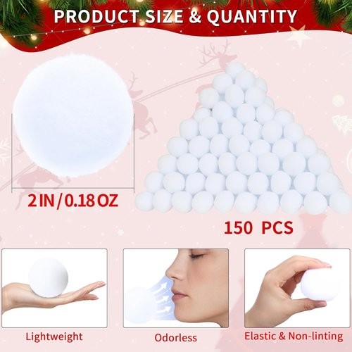 Homiar Snow Toy Balls - 150 Pack Soft Indoor & Outdoor Snow Fight Balls for Kids | Perfect for Christmas Fun