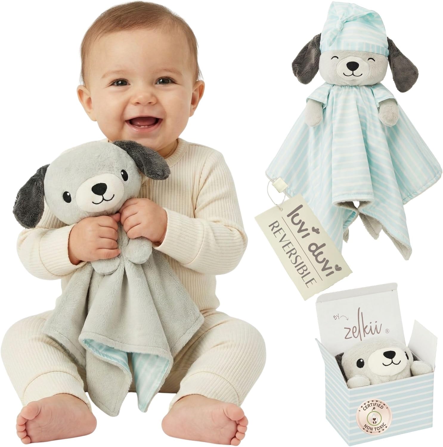 Zelkii Reversible Baby Lovey - Soft Security Blanket for Sleep & Play | Ideal for Boys & Girls