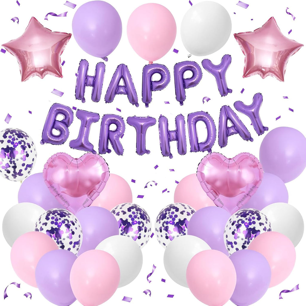 Pink Purple Birthday Decorations | Regine Switzerland Happy Birthday Balloon Banner & Confetti Balloons