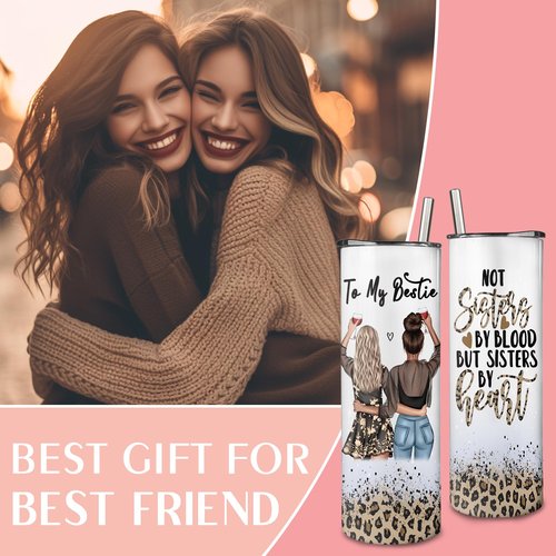 thmasamwr Best Friend Skinny Tumbler With Straw and Lid, Stainless Steel 20oz Insulated Besties Coffee Travel Mug, Christmas Gifts Cups for Best Friends