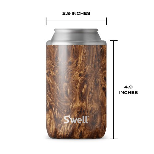 S'well Stainless Steel Drink Chiller, Fits 12oz Cans and Bottles, Teakwood, Triple Layered Vacuum Insulated Container Keeps Drinks Cold for Up To 6 Hours, BPA Free (Pack of 2)