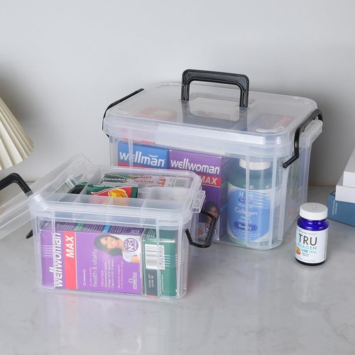 HEY FOLY 15qt Clear Medicine Organizer - Thickened Plastic First Aid Box with Labels & Lids