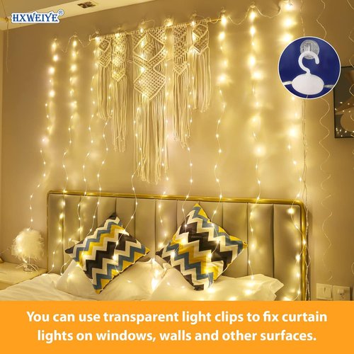 HXWEIYE 300LED Fairy Curtain Lights - 9.8x9.8Ft USB Plug-In with Remote | 8 Modes Warm White Indoor Decor