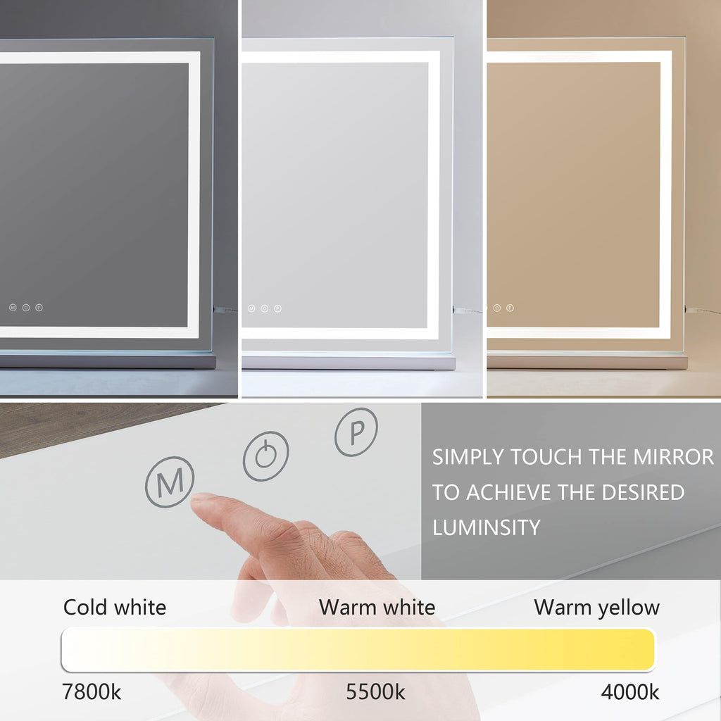 HIEEY Lighted Makeup Mirror, Hollywood Vanity Mirror with Lights, Three Color Lighting Modes, with 4in 20X Magnification Mirror, Smart Touch Control, 360°Rotation (22.8in,White)