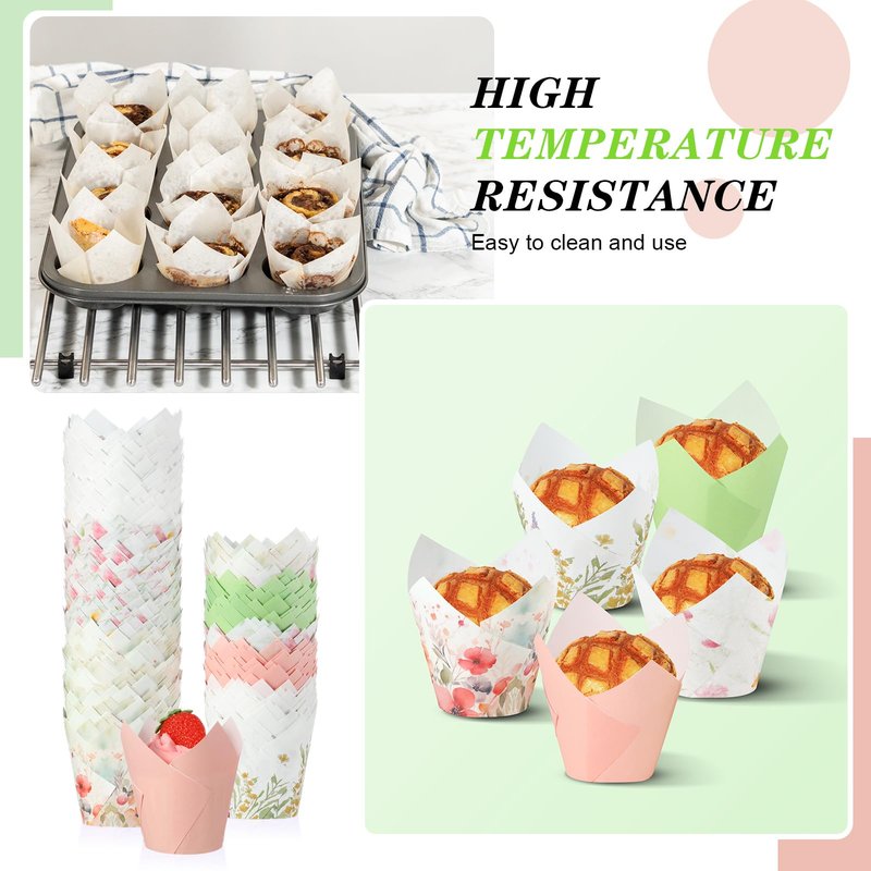 Havawish 500 Counts Wildflower Tulip Cupcake Liners Witch Birthday Party Muffin Cupcake Baking Liners Wildflower Grease Proof Cake Liner Holders for Witch Wedding Birthday Party