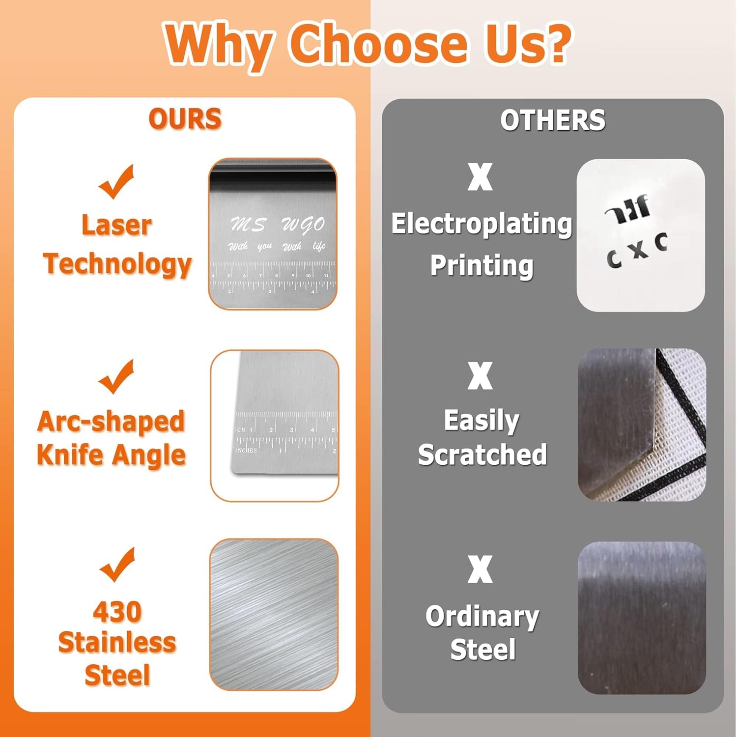Pro Dough Stainless Steel Pastry Scraper - Mirror Polished Cutter with Measuring Scale for Baking