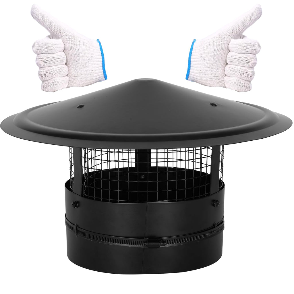 10Inch Chimney Cap,6/7/8/10 Inch Adjustable Stainless Steel Chimney Cap,304 Steel Round Rain Cover with Mesh Screen,Universal Cone Top Roof Cap for Wood/Oil Stove Vent,Weatherproof & Easy Installation