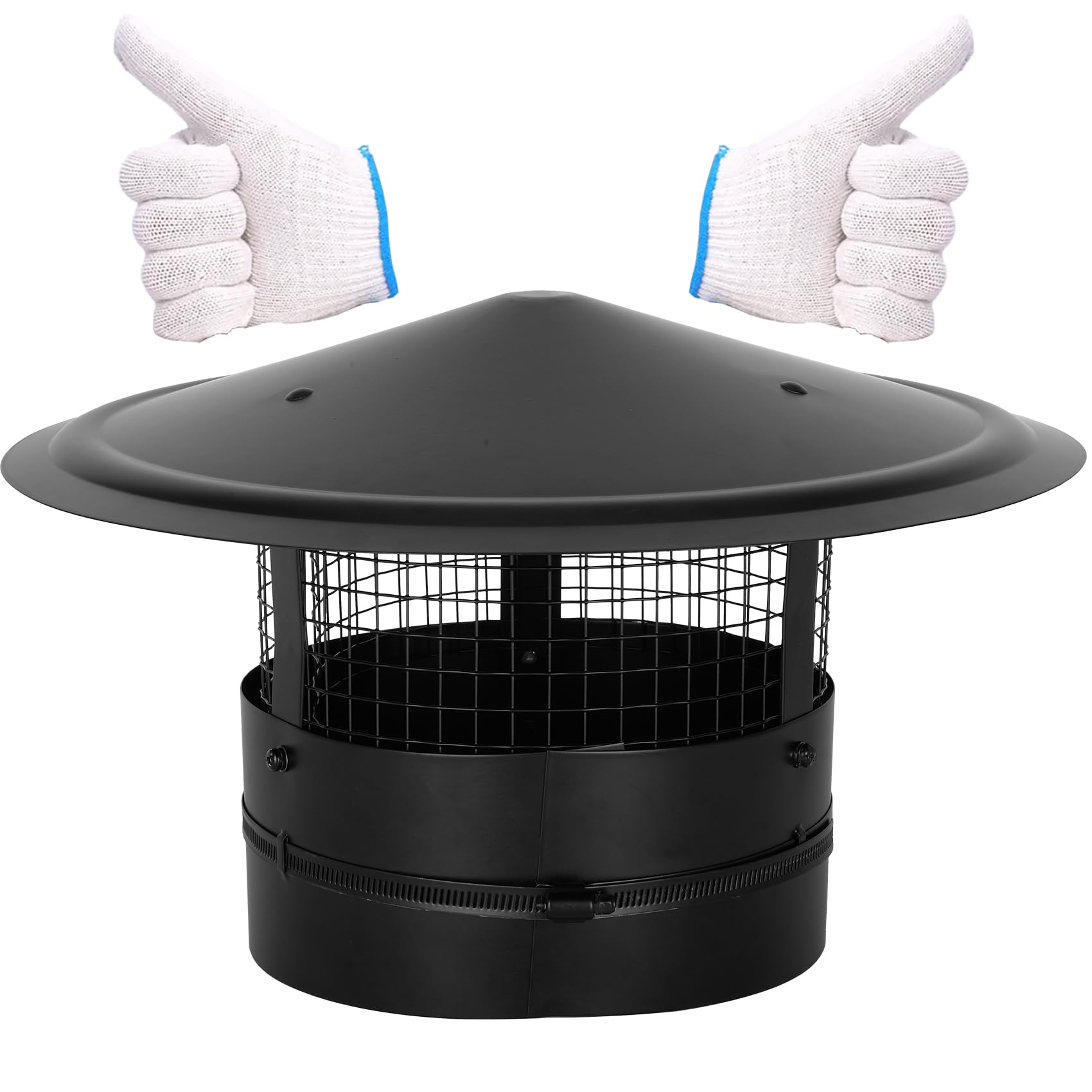 10Inch Chimney Cap,6/7/8/10 Inch Adjustable Stainless Steel Chimney Cap,304 Steel Round Rain Cover with Mesh Screen,Universal Cone Top Roof Cap for Wood/Oil Stove Vent,Weatherproof & Easy Installation