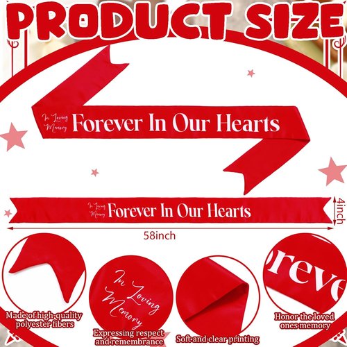 Fanfanwin Funeral Sash - Memorial Wreath Ribbon for Casket | 58x4'' Red, Forever in Our Hearts