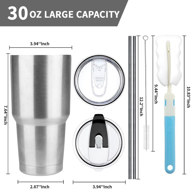 GUDEMAO 30 oz Tumbler with Lids and Straws, Stainless Steel Insulated Coffee Tumbler, Double Wall Vacuum Insulated Travel Mug Cup, Leakproof Thermal Coffee Cup for Hot and Cold Drinks(Silver)