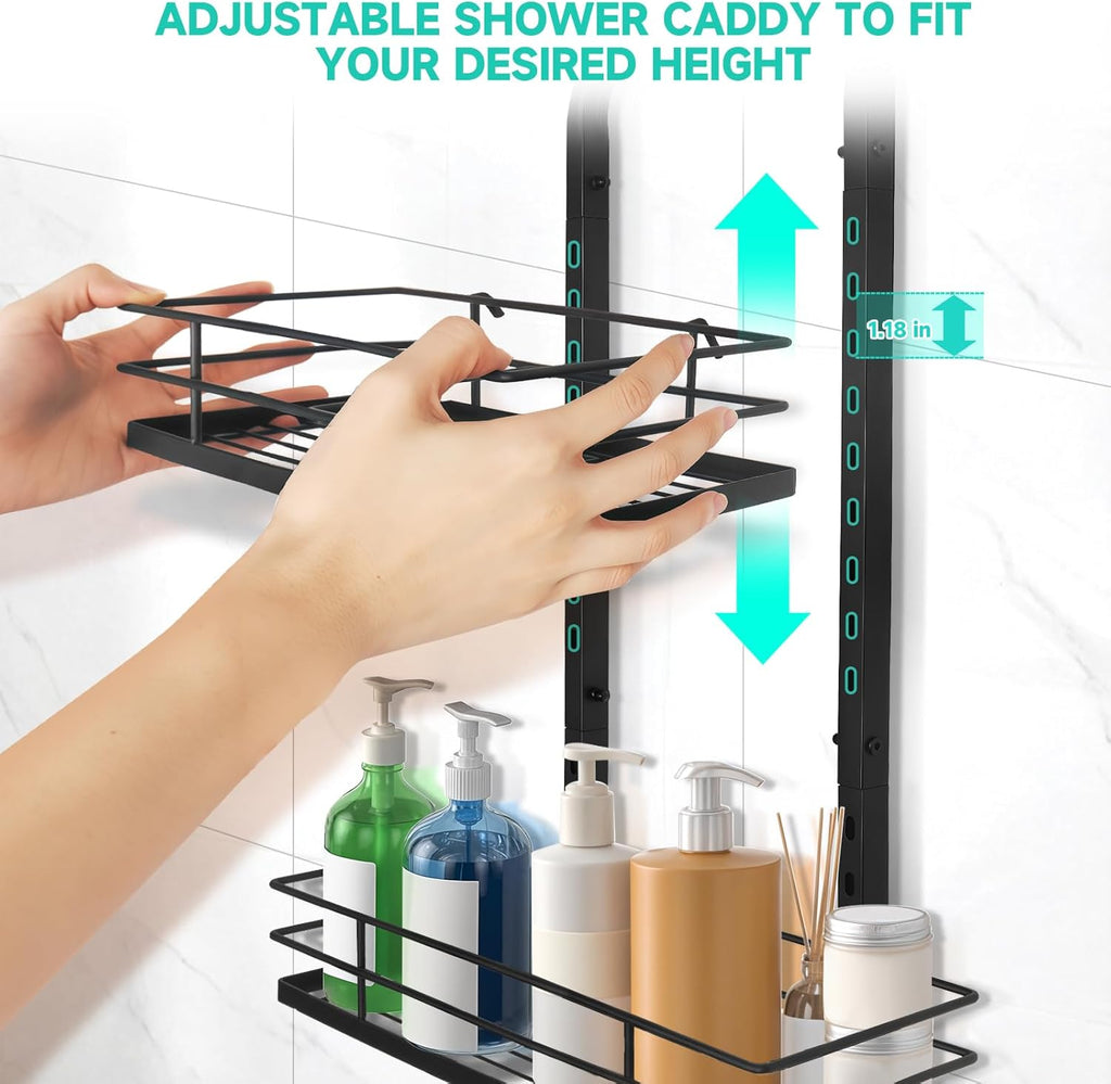 Skiennix Shower Caddy - Adjustable 3-Tier Bathroom Organizer with Anti-Swing Design | Durable Storage Solution