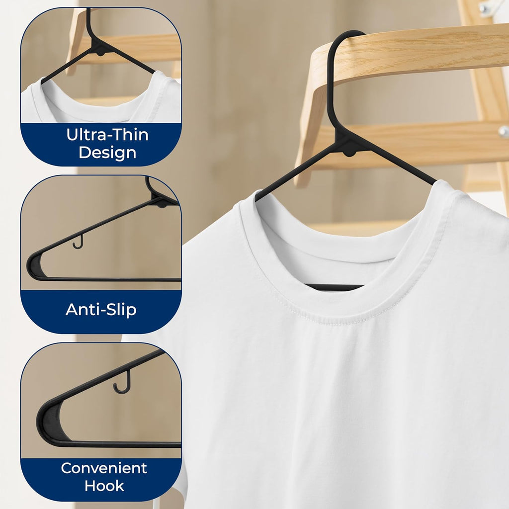 SereneLife Premium Plastic Hangers - Durable, Lightweight Clothes Organizers | 20 Pack in Black