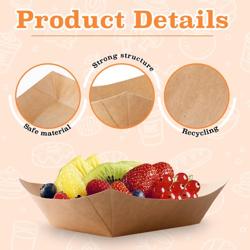 Xvvirnt 3lb Paper Food Trays, 250 Pcs Disposable Paper Food Boats, Disposable Nacho Trays, Kraft Serving Boats, Party Serving Tray for Nachos, Snacks, Chips, Hot Dogs, Popcorn, Party, Picnic, Wedding
