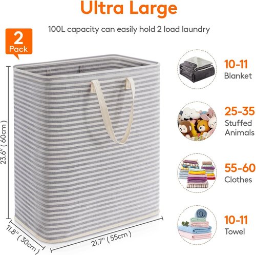 Lifewit Laundry Basket - 100L Collapsible Clothes Hamper with Reinforced Handles | Waterproof Design in Grey