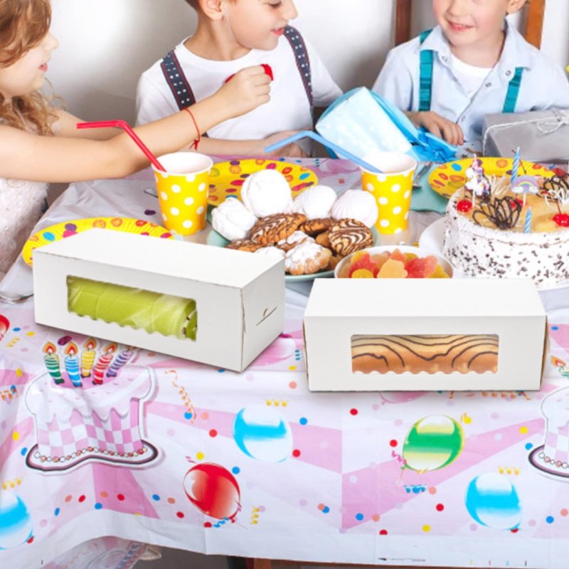 Nagpew 30 Pack Roll Cake Boxes, 10.8'' x 4.4'' x 4'' Pumpkin Roll Container with Window Paperboard, White Loaf Bakery Holder for Wedding, Thanksgiving, Pastries