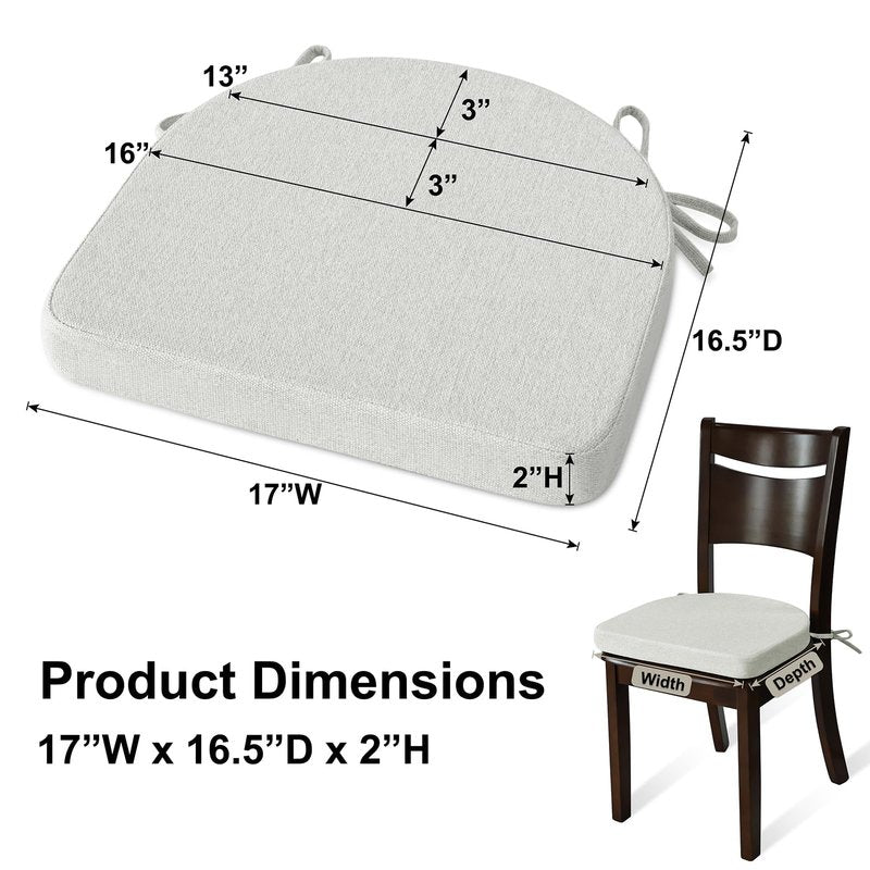Shinnwa Kitchen Chair Cushions Set of 6, Non-Slip Dining Chair Cushions with Ties and Machine Washable Cover, 6 Pack, 17 x 16.5 x 2in, Off White