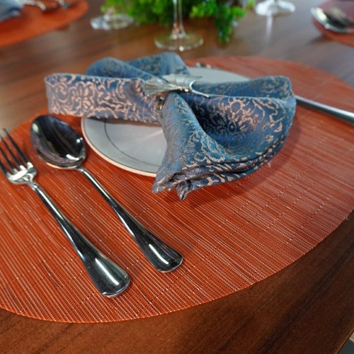 Placemats,Red-A Imitation Bamboo Oval Woven Vinyl Heat Resistant Placemats Washable Table Mats for Kitchen Table Set of 4,Orange