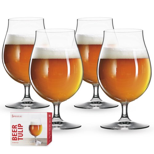 Spiegelau Classic Tulip Beer Glass, European-Made Crystal Drinking Glasses Perfect for Belgian Ales, IPA Beers, Cocktails, Sodas, Beverages, Smoothies, Home Bar Accessories, 15.5 oz, Set of 4