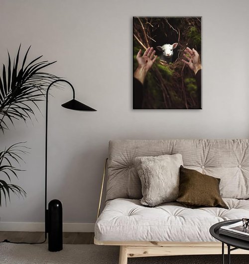 DJSYLIFE Jesus Christ Wall Art - Inspirational Canvas Poster of Saving Lost Lamb | Modern Religious Decor for Home & Church