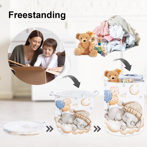 Clastyle Sleeping Animal Baby Laundry Hamper Kid Storage Basket Boys Girls Gift Toy Box Collapsible Clothes Organizer Nursery Bin for Bedroom,Elephant,36 * 45 cm