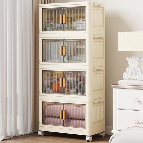 28 Qt Plastic Storage Bins - Stackable Closet Organizer with Lid & Wheels | 4-Pack for Home Organization