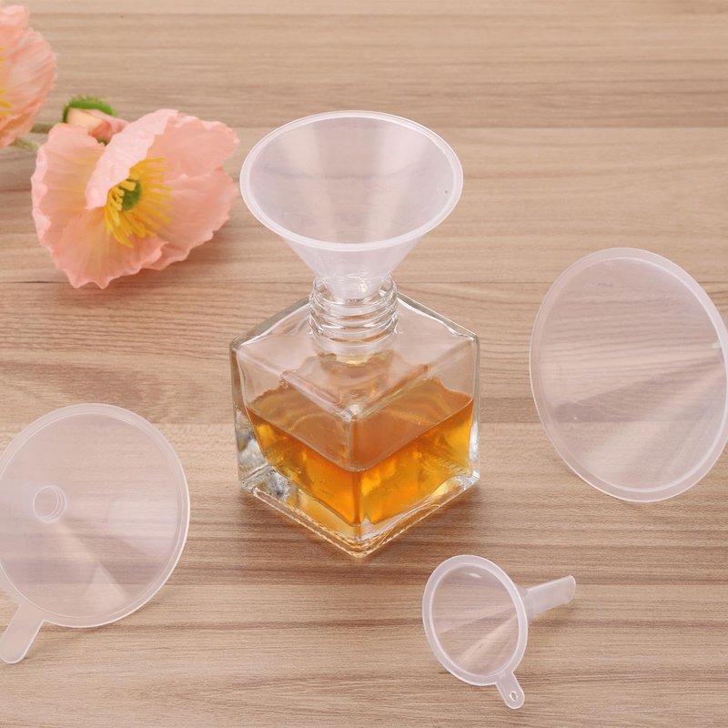 PATIKIL 3 Inch Clear Plastic Funnel, 4 Pcs Wide Mouth Multipurpose Transfer Funnel with Long Spout for Filling Water Bottle Liquid Lab Spices Powder Oil