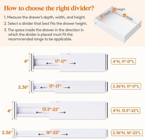 Lifewit Adjustable Drawer Organizer - 5 Pack 2.36" High Dividers for Clothes & Utensils | Expandable Storage Solution in White