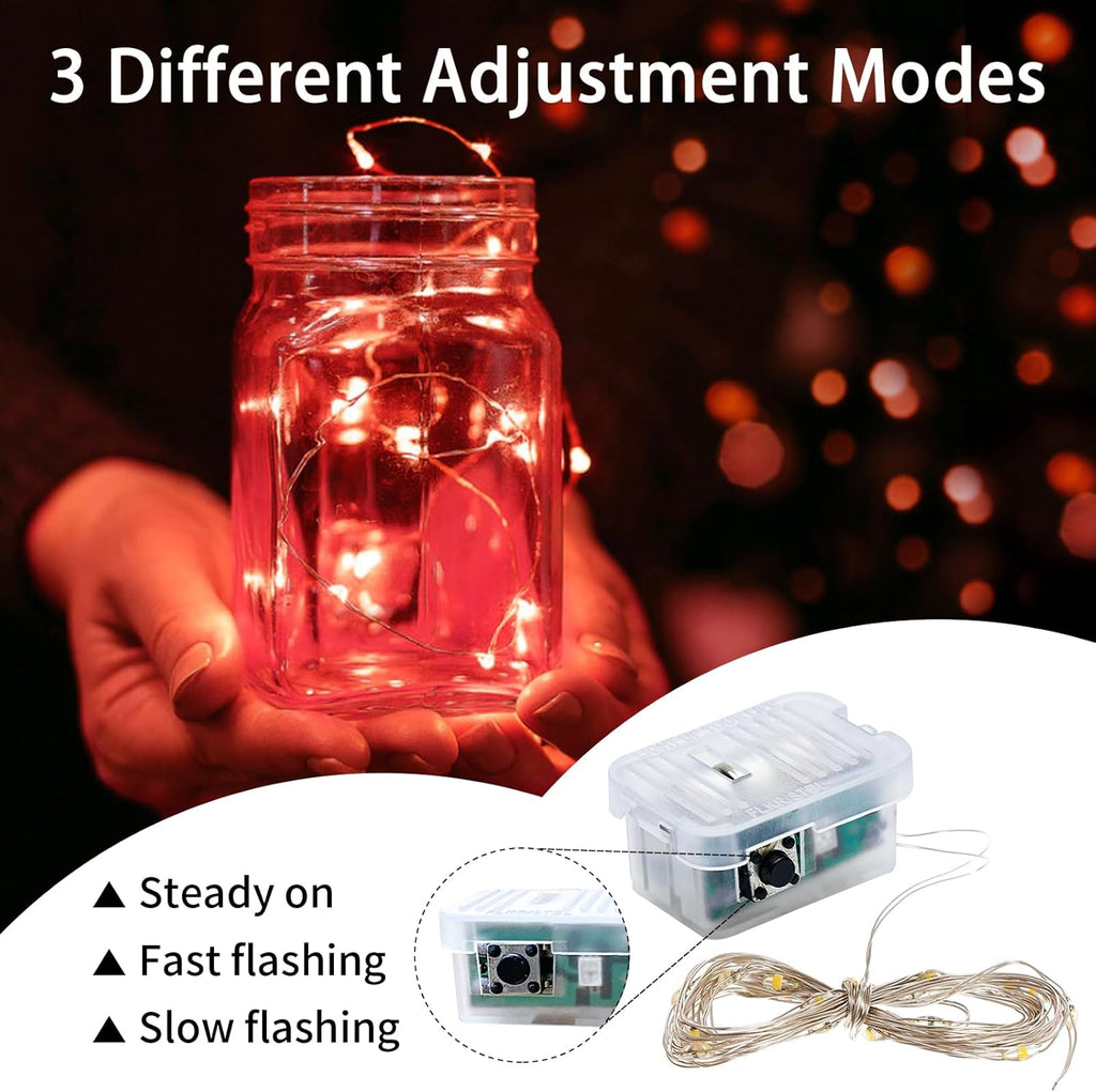 Regine Switzerland 8-Pack Red Fairy Lights - 7Ft 20 LED Twinkle String Lights | Waterproof & Battery Operated for Parties & Holidays