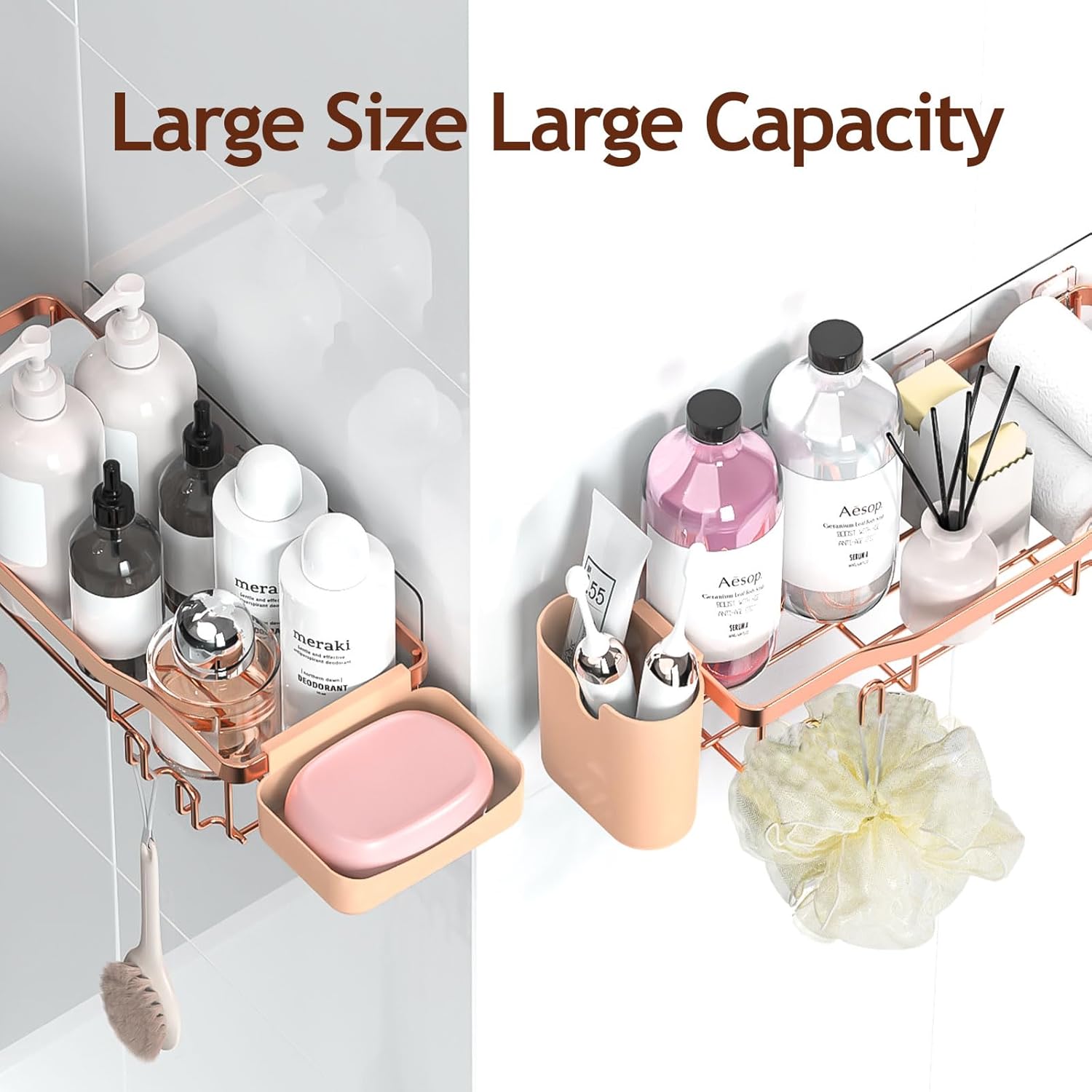 NESOMI Shower Caddy - Rustproof Stainless Steel Organizer with Soap Dish & Hooks | 8-Pack, No-Drill Design