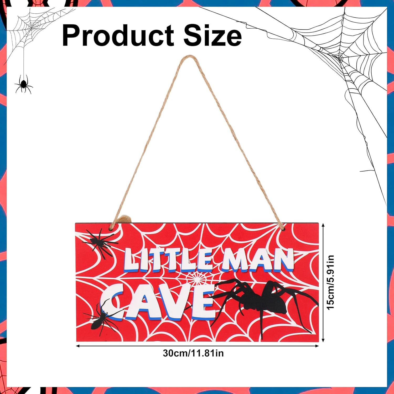 Skiennix Spider Door Sign - 12x6in Red Wooden Spider Web Nursery Decor | Unique Wall Art for Boys