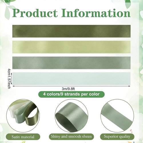 Dingion 36 Pcs Sage Green Satin Chair Sashes - Elegant Wedding Aisle Decor | 1.6" x 122" Ribbons