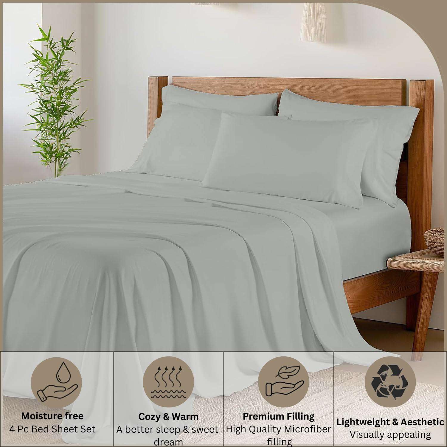 Incredible Bedding Luxury 4 Piece 3/4 Full Bunk Sheet Set, Ultra Soft Microfiber Sheets with Deep Pockets, Fits Mattresses up to 10 Inches, 48" x 75", Light Grey Solid