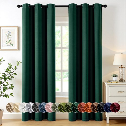 MIULEE Hunter Green Blackout Curtains - Thermal Insulated Room Darkening Drapes | 84 Inches Long, 2 Panels