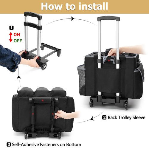 HODRANT Large Cleaning Caddy with Detachable Trolley & Shoulder Strap, Cleaning Supplies Bag with Handles & Support Plates, Cleaning Product Rolling Organizer for Car Wash and Housekeeping