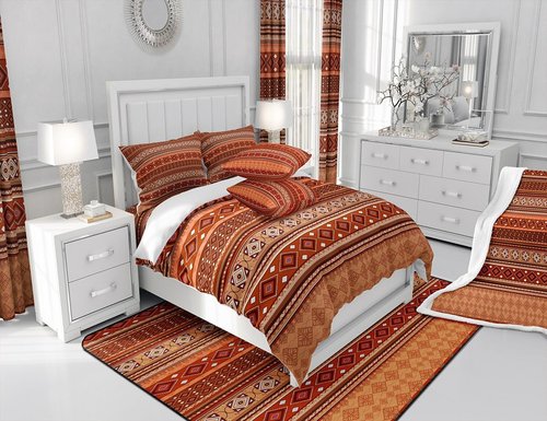 Feelyou Boho Comforter Twin Size with 1 Pillow Case Orange Bohemian Comforter Set Modern Geometric Bedding Set Stripe Line Quilted Duvet Set for Boys Girls Kids Adults