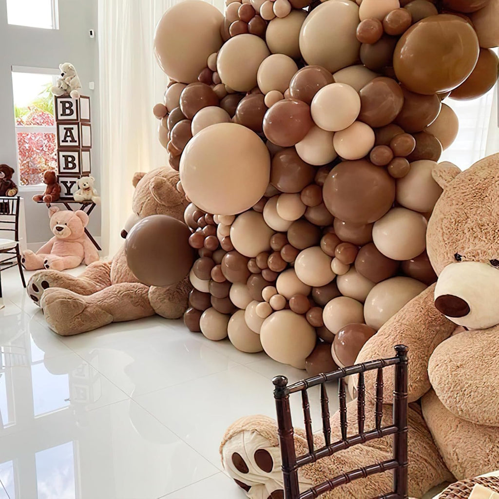 PartyWoo Brown Balloons - 140-Piece Arch Kit for Baby Shower & Birthday Decor | Various Sizes 5-18 Inches