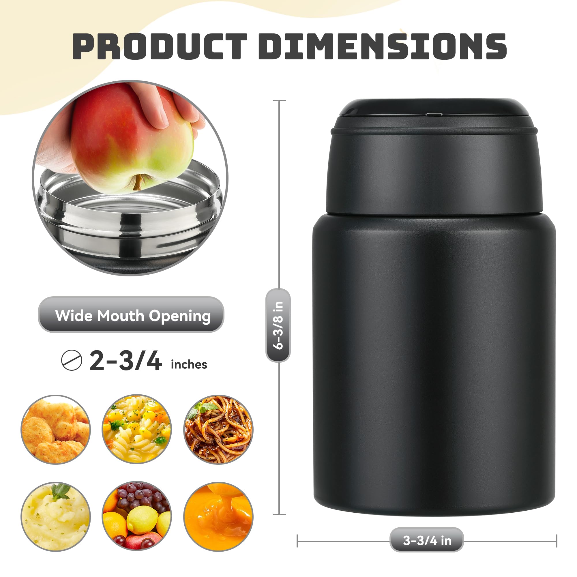 HAWEEK Soup Thermo for Hot Food Kids 16oz Insulated Food Jar Leakproof Thermo Lunch Container for Kids Wide-Mouth Stainless Steel Lunch Box for School with Handle Folding Spoon(3+)