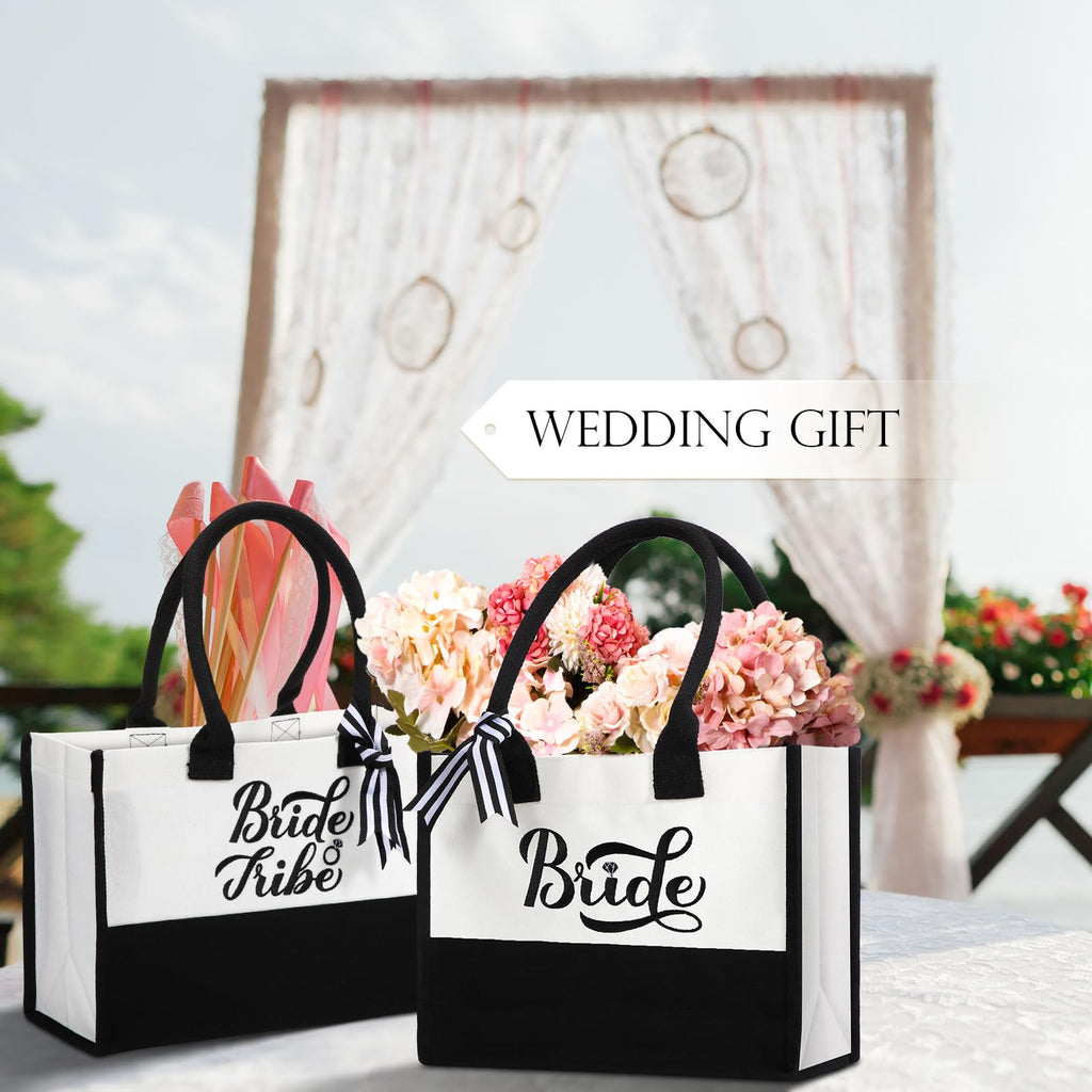 Sweetude 20 Pcs Bride Canvas Tote Bag Bulk with Makeup Bags Gifts for Bride Bridesmaid Tribe Wedding Engagement Bridal Shower