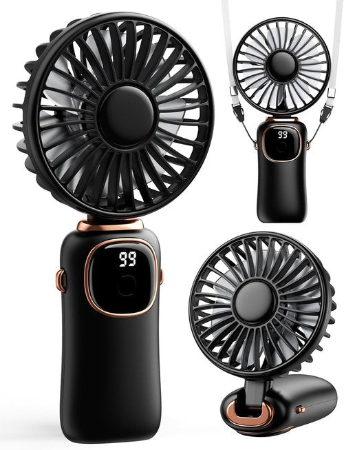 coldSky Portable Handheld Fan - 4000mAh Battery Operated 3-in-1 Travel Fan | 90° Foldable Desk Fan (Black)